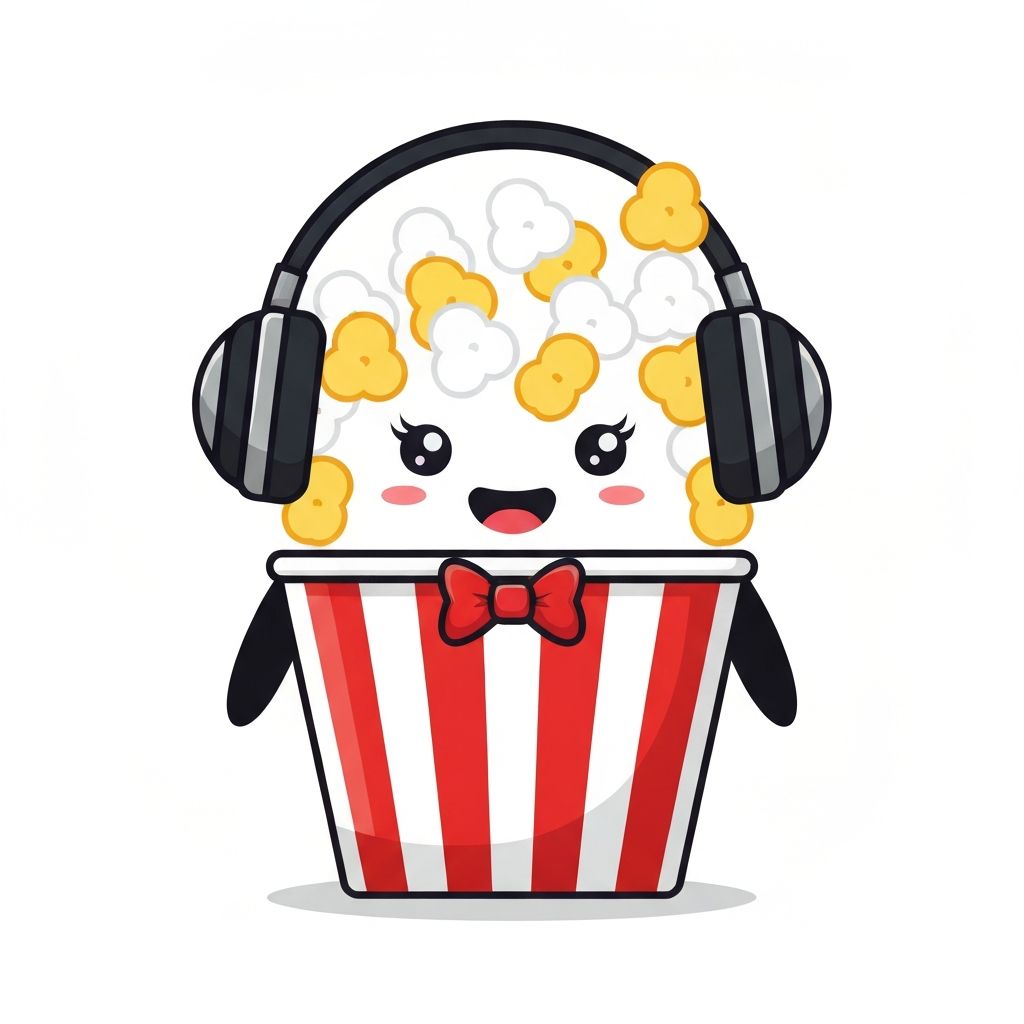 PopcornParty Mascot - A cute popcorn character with headphones